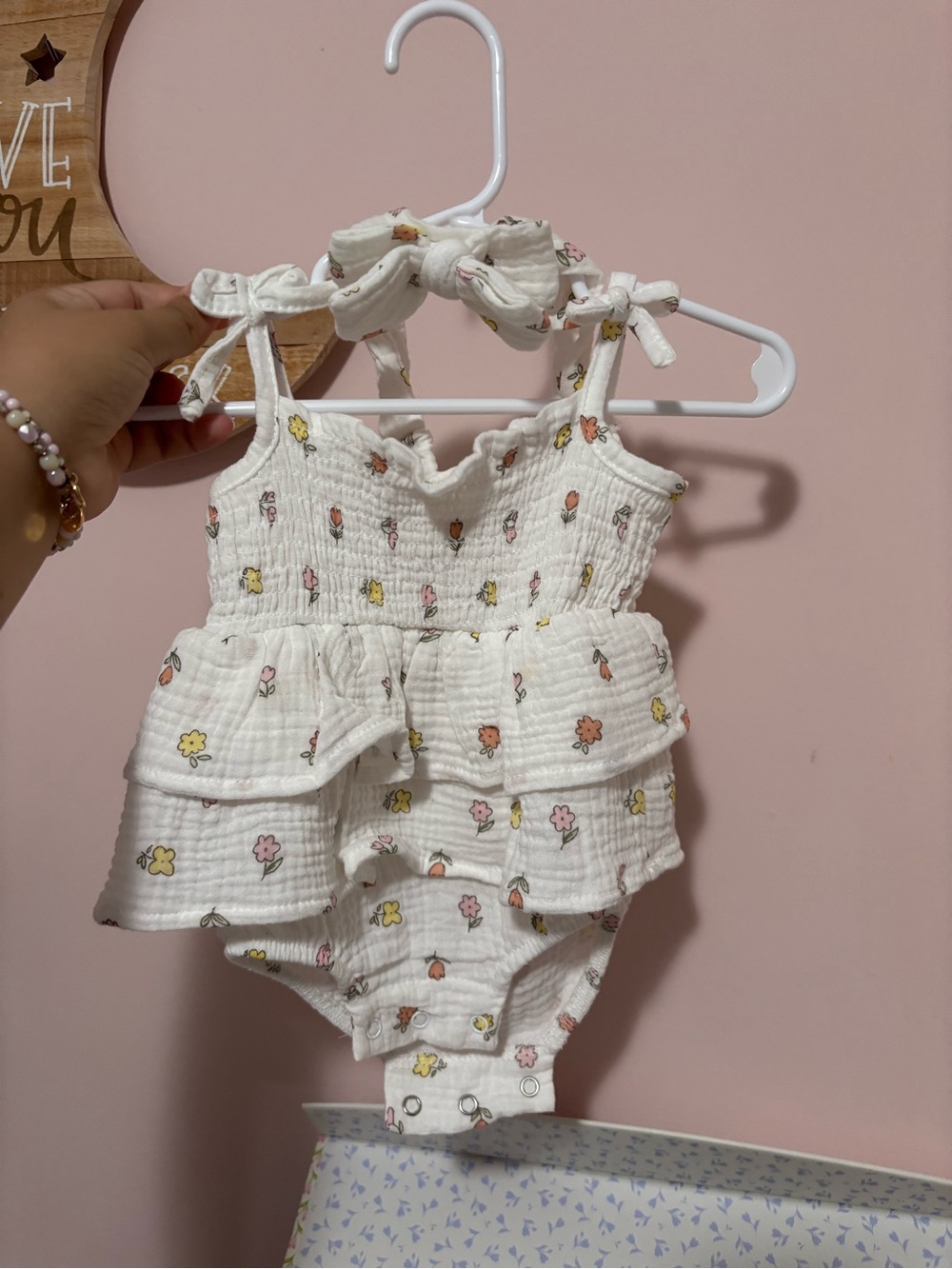 Baby Girls White Floral Ruffle Romper